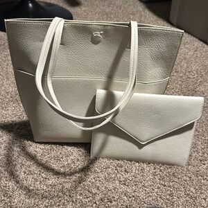 Street Level off-white faux leather tote & envelope clutch